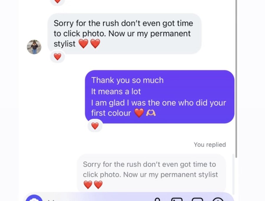 Instagram message calling Gurbina her permanent stylist